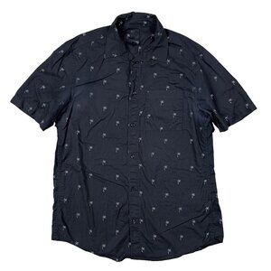 H&M Regular Fit Palm Tree Black Short Sleeve Button Down Casual Shirt Medium